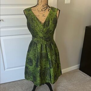 Eva Franco Green Patterned Midi Dress